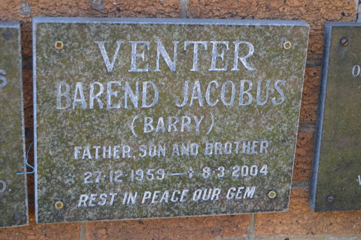 VENTER Barend Jacobus 1959-2004