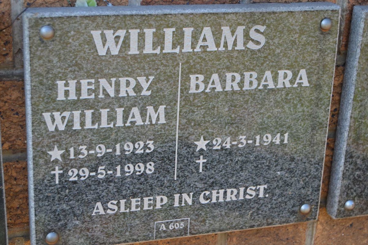 WILLIAMS Henry William 1923-1998 &amp; Barbara 1941-