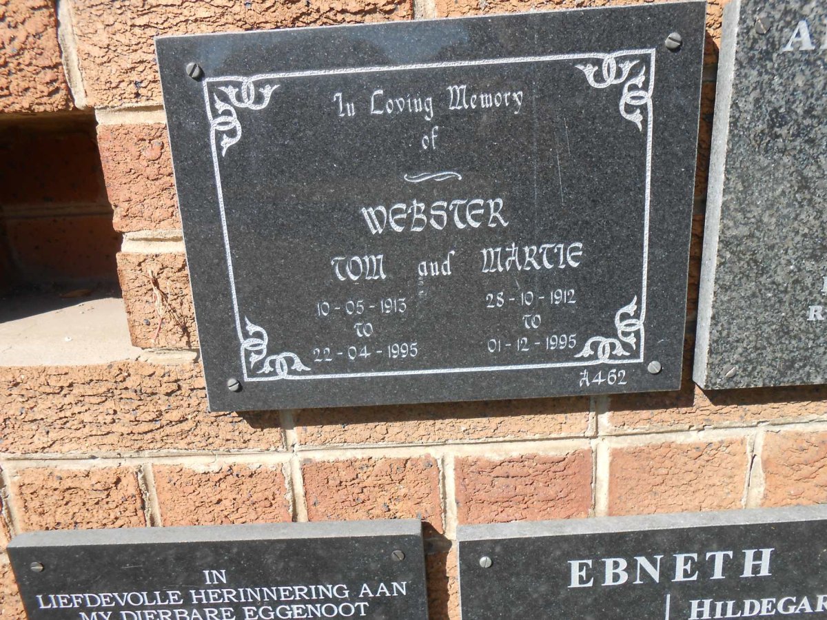 WEBSTER Tom 1913-1995 &amp; Martie 1912-1995