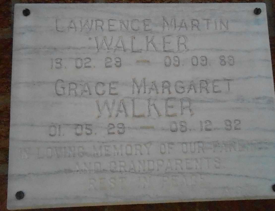 WALKER Lawrence Martin 1929-1989 &amp; Grace Margaret 1929-1992