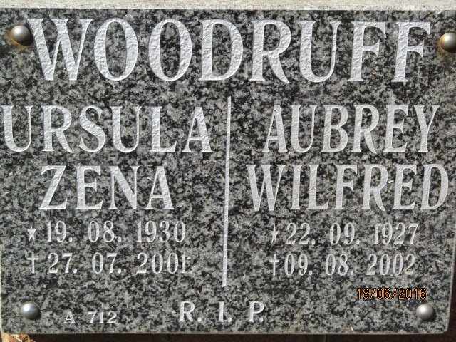 WOODRUFF Aubrey Wilfred 1927-2002 &amp; Ursula Zena 1930-2001