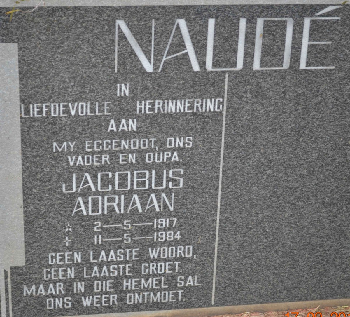 NAUDÉ Jacobus Adriaan 1917-1984