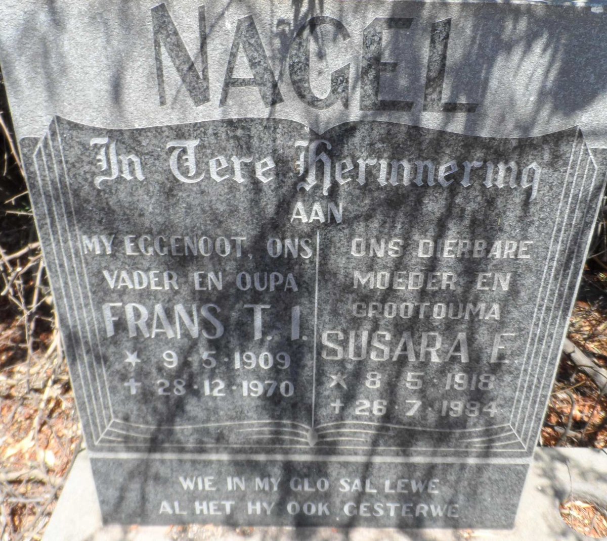 NAGEL Frans T.I. 1909-1970 &amp; Susara E. 1918-1984