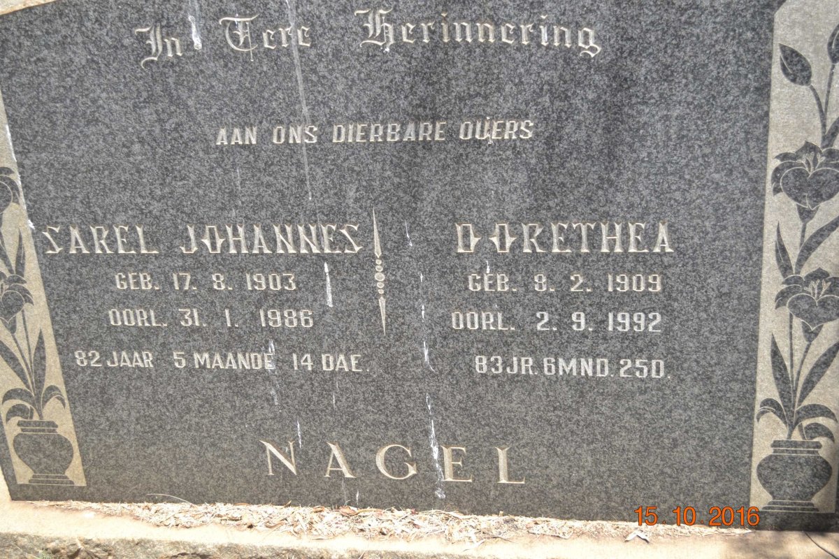 NAGEL Sarel Johannes 1903-1986 &amp; Dorethea 1909-1992
