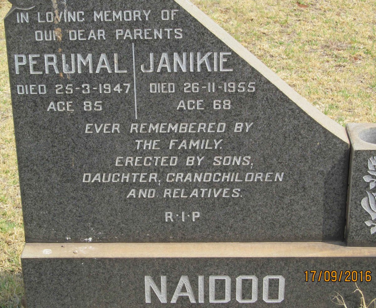 NAIDOO Perumal -1947 &amp; Janikie -1955