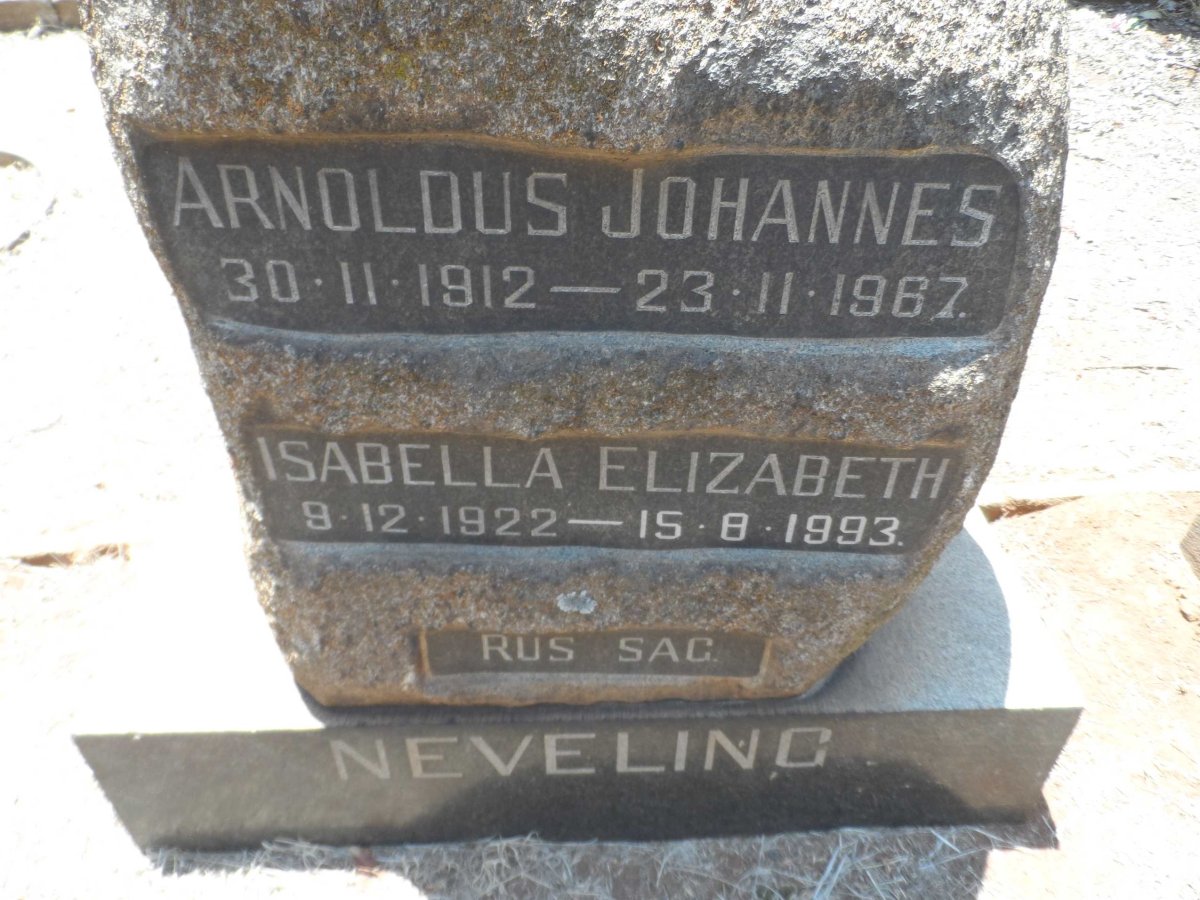 NEVELING Arnoldus Johannes 1912-1967 &amp; Isabella Elizabeth 1922-1993