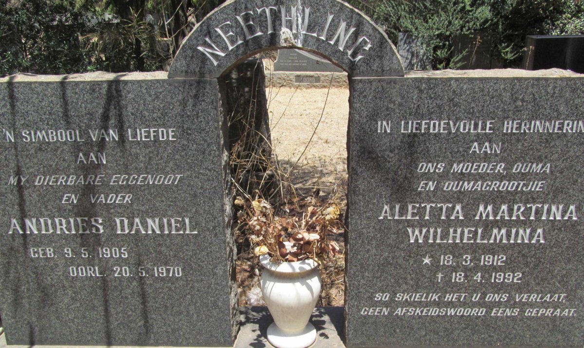 NEETHLING Andries Daniel 1905-1970 &amp; Aletta Martina Wilhelmina 1912-1992