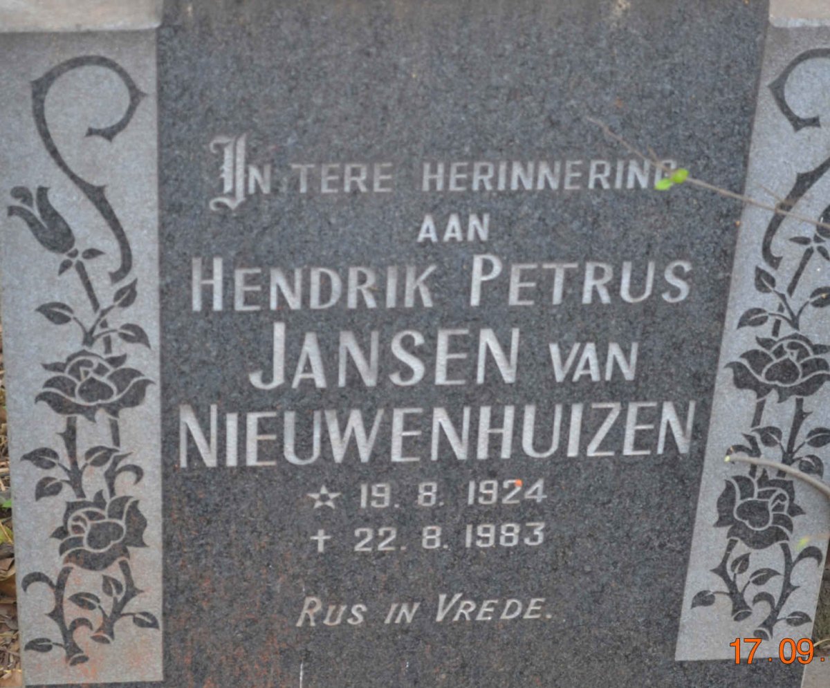 NIEUWENHUIZEN Hendrik Petrus, Jansen van 1924-1983