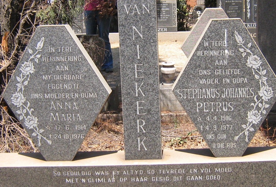 NIEKERK Stephanus Johannes Petrus, van 1906-1977 &amp; Anna Maria 1914-1976
