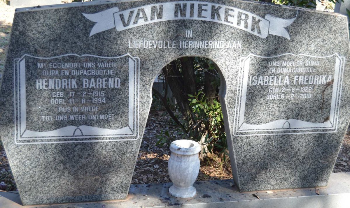 NIEKERK Hendrik Barend, van 1915-1994 &amp; Isabella Fredrika 1922-2010