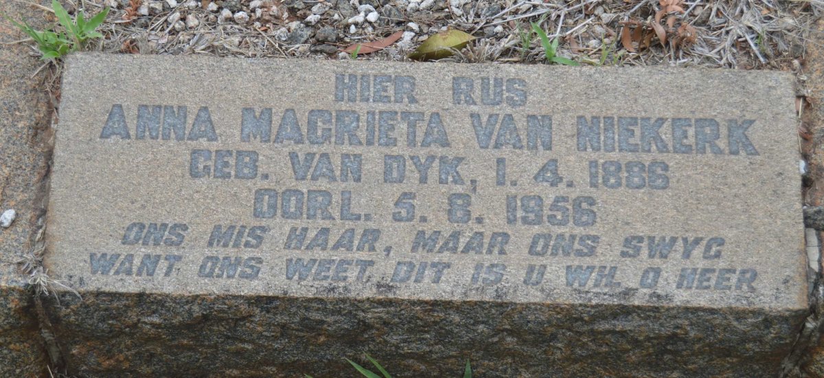 NIEKERK Anna Magrieta, van nee VAN DYK 1886-1956