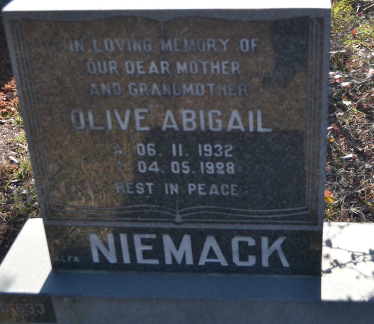 NIEMACK Olive Abigail 1932-19?8