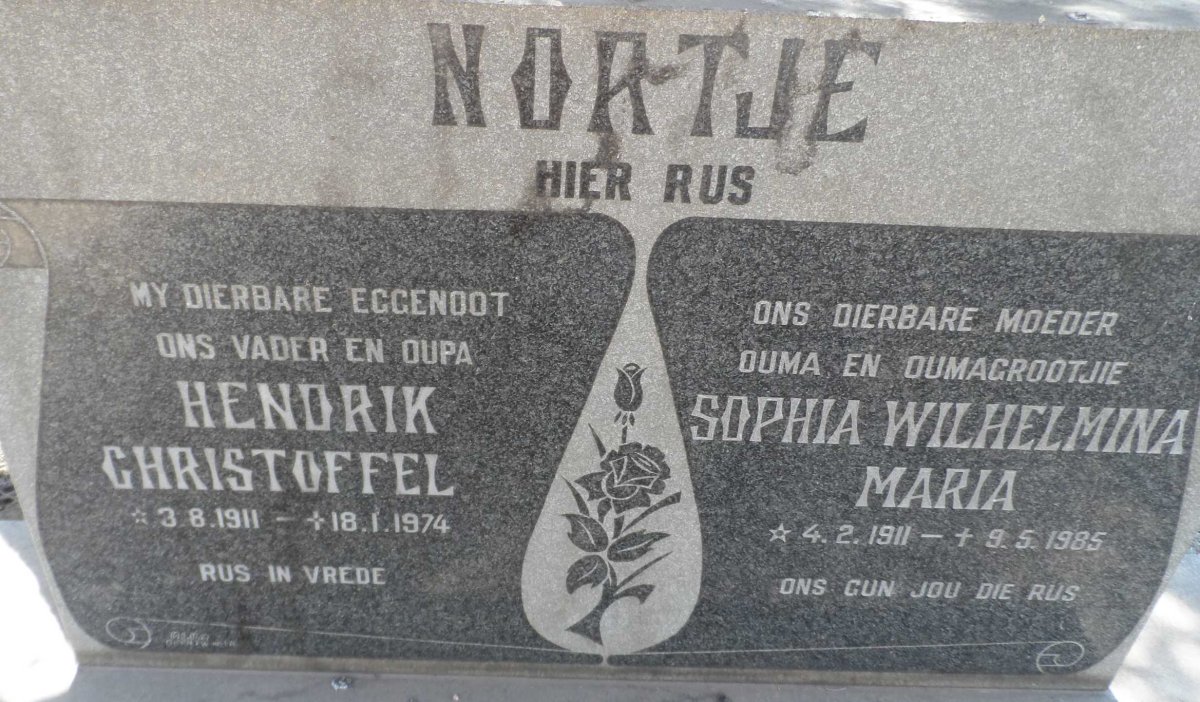 NORTJÉ Hendrik Christoffel 1911-1974 &amp; Sophia Wilhelmina Maria 1911-1985