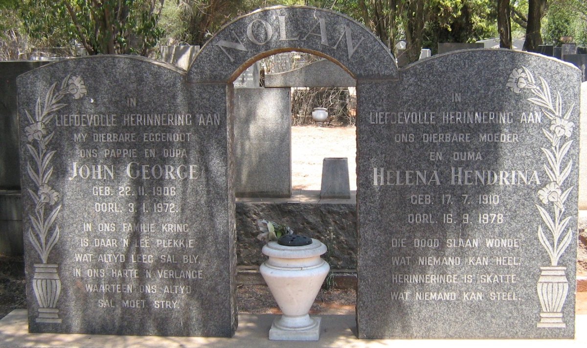 NOLAN John George 1906-1972 &amp; Helena Hendrina 1910-1978