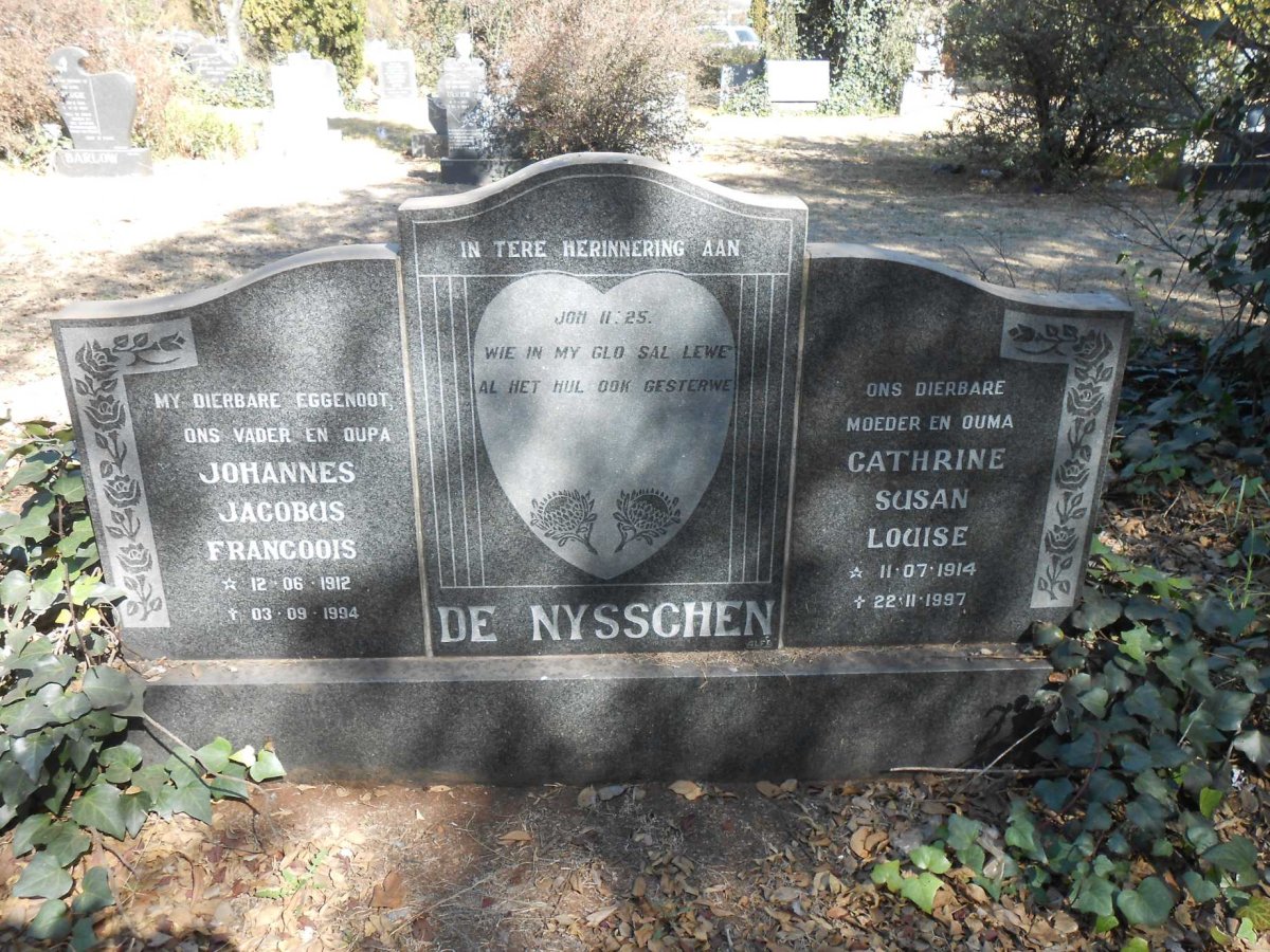 NYSSCHEN Johannes Jacobus Francoois, de 1912-1994 &amp; Cathrine Susan Louise 1914-1997