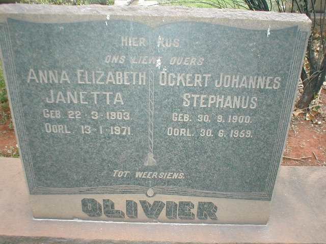 OLIVIER Ockert Johannes Stephanus 1900-1959 &amp; Anna Elizabeth Janetta 1903-1971