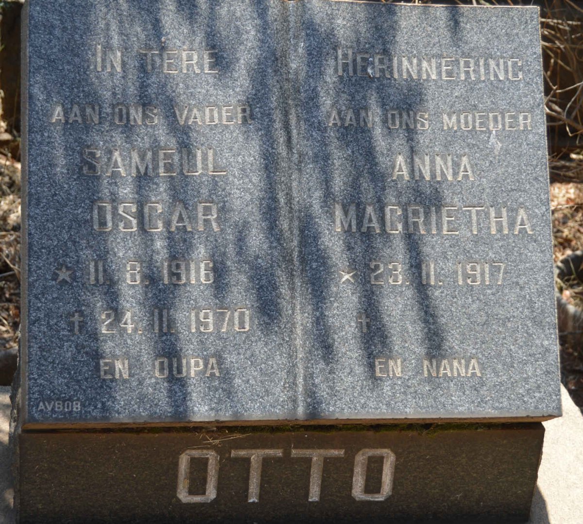 OTTO Sameul Oscar 1916-1970 &amp; Anna Magrietha 1917-