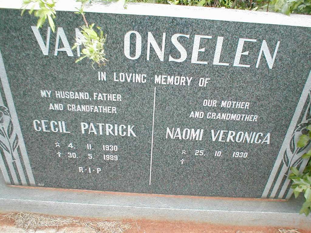 ONSELEN Cecil Patrick, van 1930-1989 &amp; Naomi Veronica 1930-