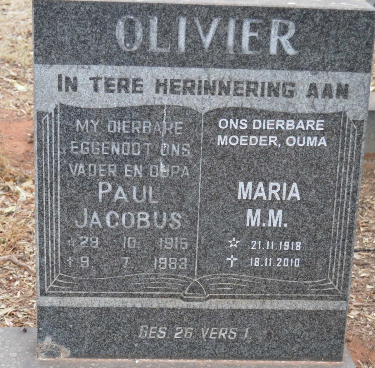 OLIVIER Paul Jacobus 1915-1983 &amp; Maria M.M. 1918-2010