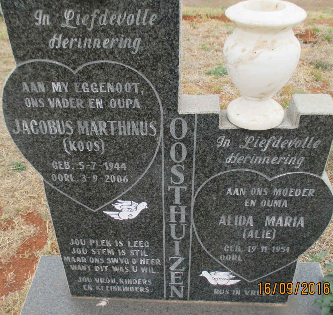 OOSTHUIZEN Jacobus Marthinus 1944-2006 &amp; Alida Maria 1951-