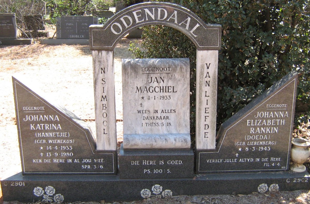 ODENDAAL Jan Magchiel 1933- &amp; Johanna Katriena WIENEKUS 1933-1980 &amp; Johanna Elizabeth Rankin LIEBENBERG 1943-