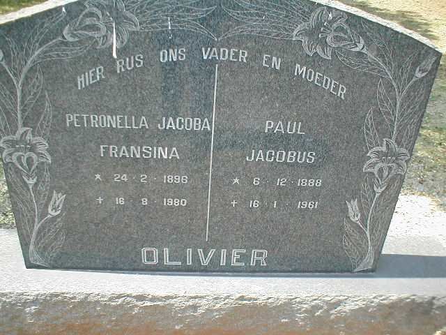 OLIVIER Paul Jacobus 1888-1961 &amp; Petronella Jacoba Fransina 1896-1980