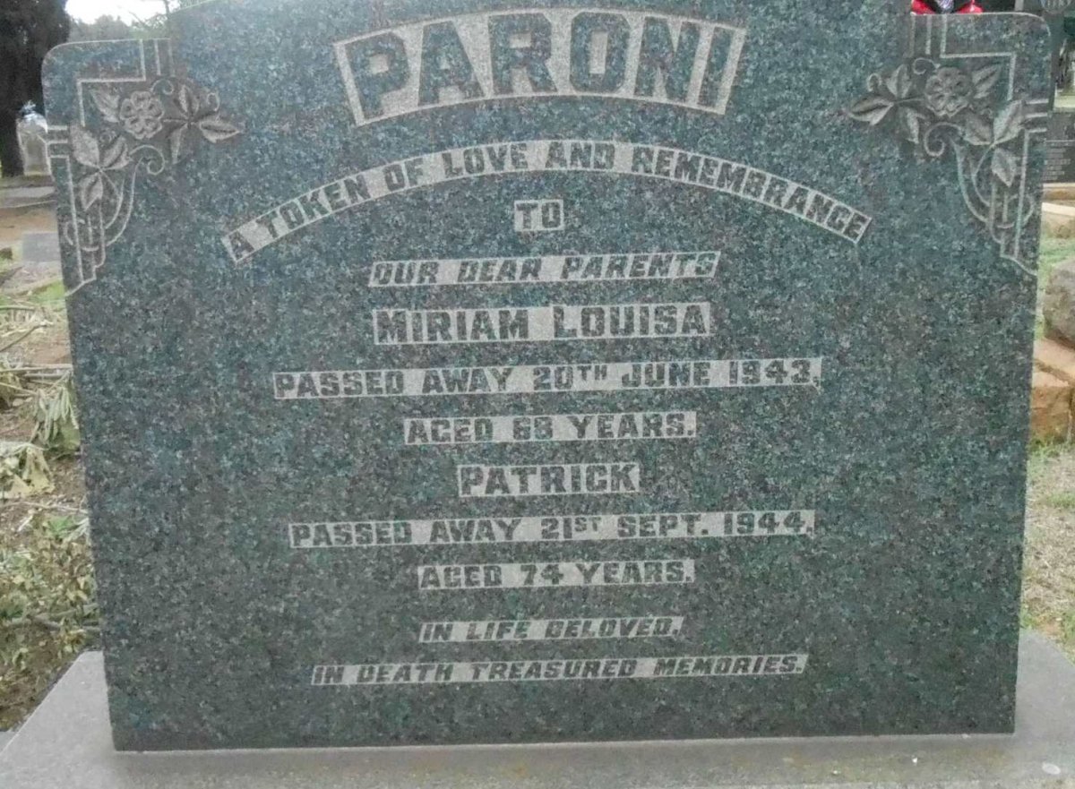 PARONI Patrick -1944 &amp; Miriam Louisa -1943