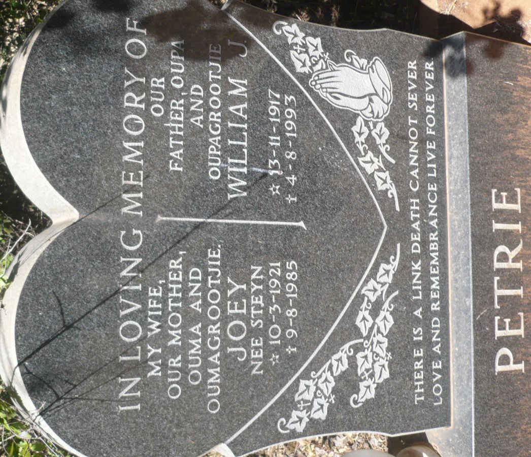 PETRIE William J. 1917-1993 &amp; Joey STEYN 1921-1985