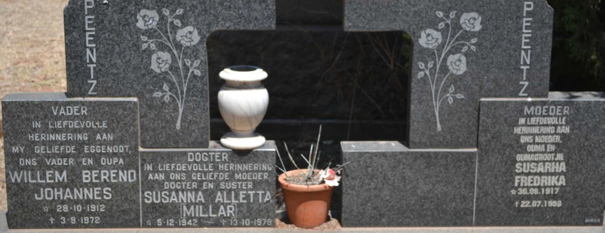 PEENTZ Willem Berend Johannes 1912-1972 &amp; Susarha Fredrika 1917-1998 :: MILLAR Susanna Alletta nee PEENTZ 1942-1979