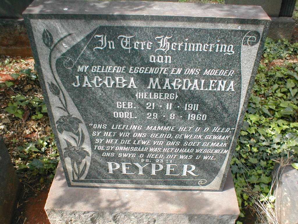 PEYPER Jacoba Magdalena nee HELBERG 1911-1960