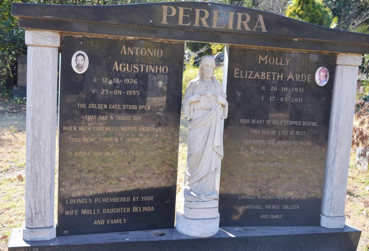 PEREIRA Antonio Agustinho 1926-1995 &amp; Molly Elizabeth Arde 1931-2011