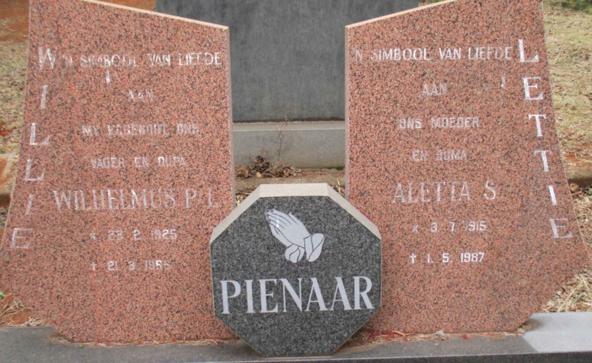 PIENAAR Wilhelmus P.L. 1925-1985 &amp; Aletta S. 1915-1987