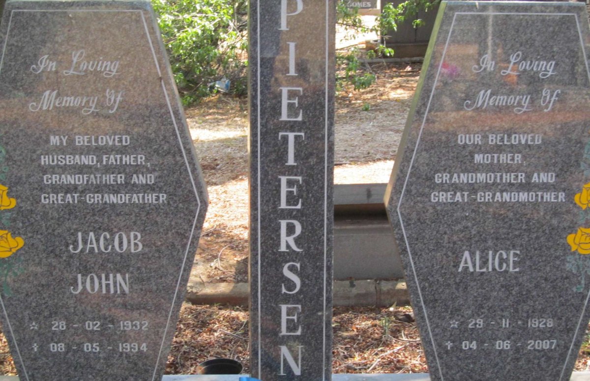 PIETERSEN Jacob John 1932-1994 &amp; Alice 1928-2007