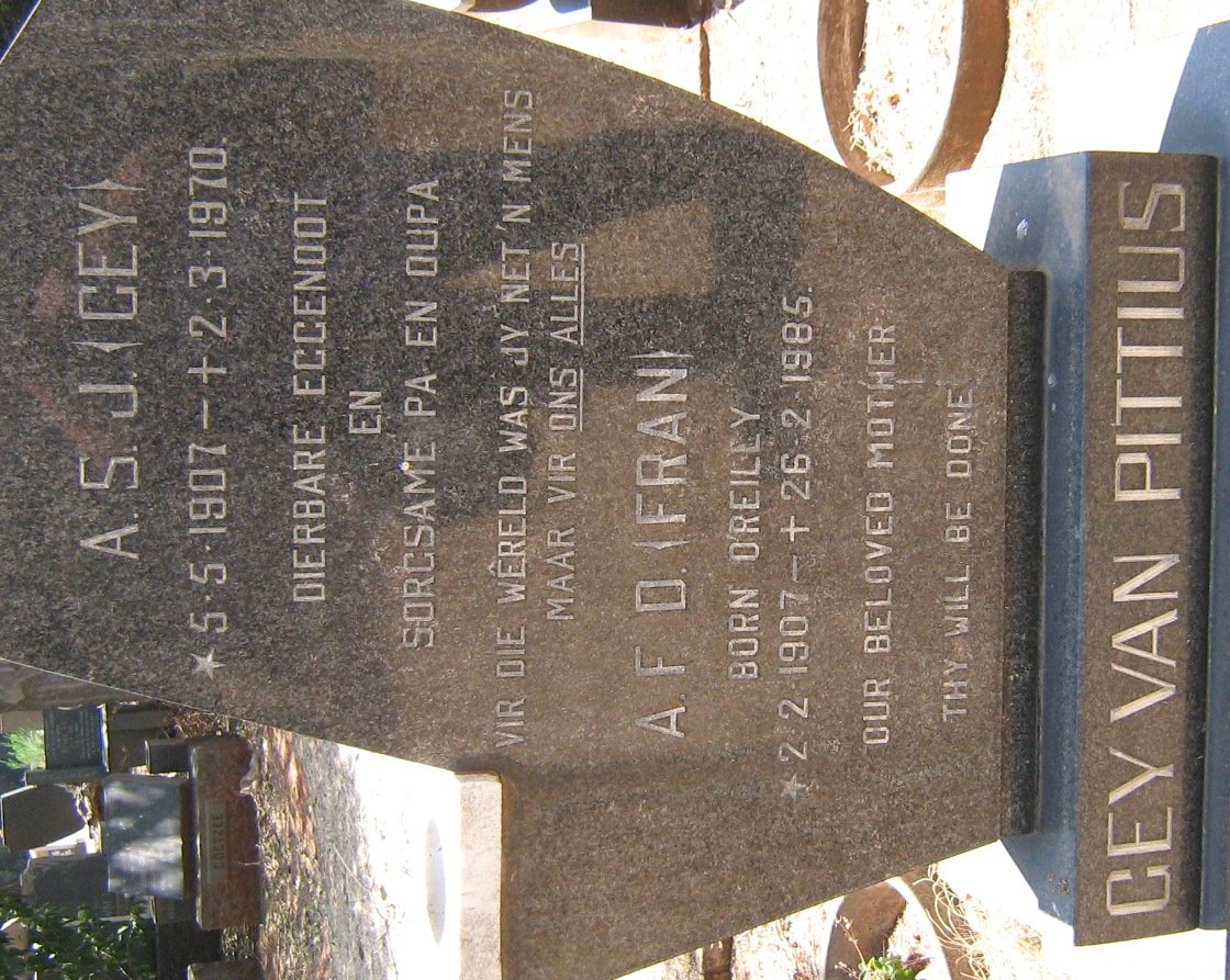 PITTIUS A.S.J., Gey van 1907-1970 &amp; A.F.D. O'REILEY 1907-1985