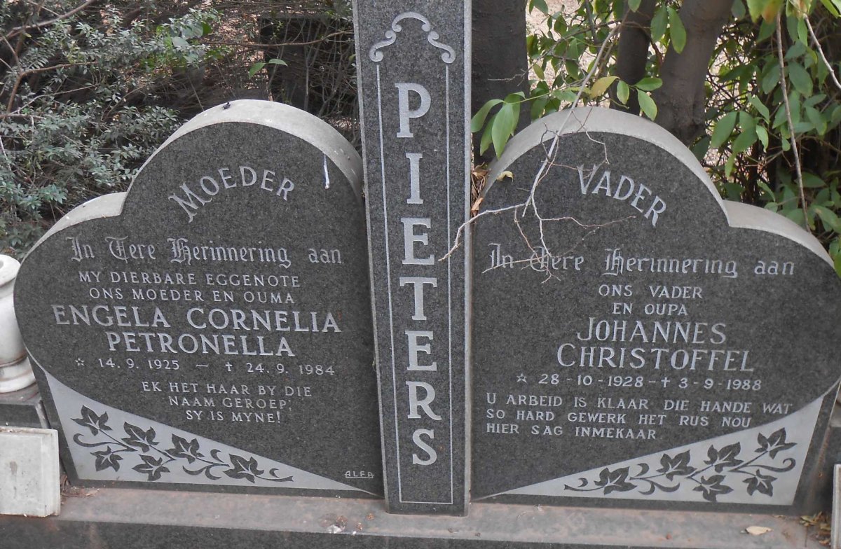 PIETERS Johannes Christoffel 1928-1988 &amp; Engela Cornelia Petronella 1925-1984