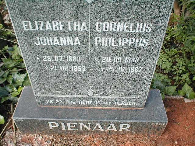 PIENAAR Cornelius Philippus 1888-1967 &amp; Elizabetha Johanna  1883-1959