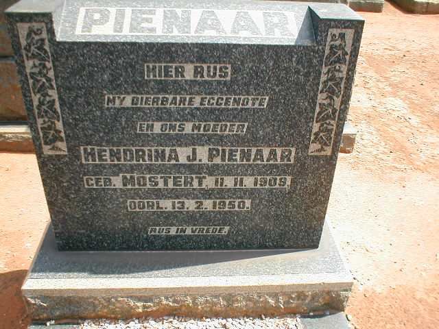 PIENAAR Hendrina J. nee MOSTERT 1909-1950