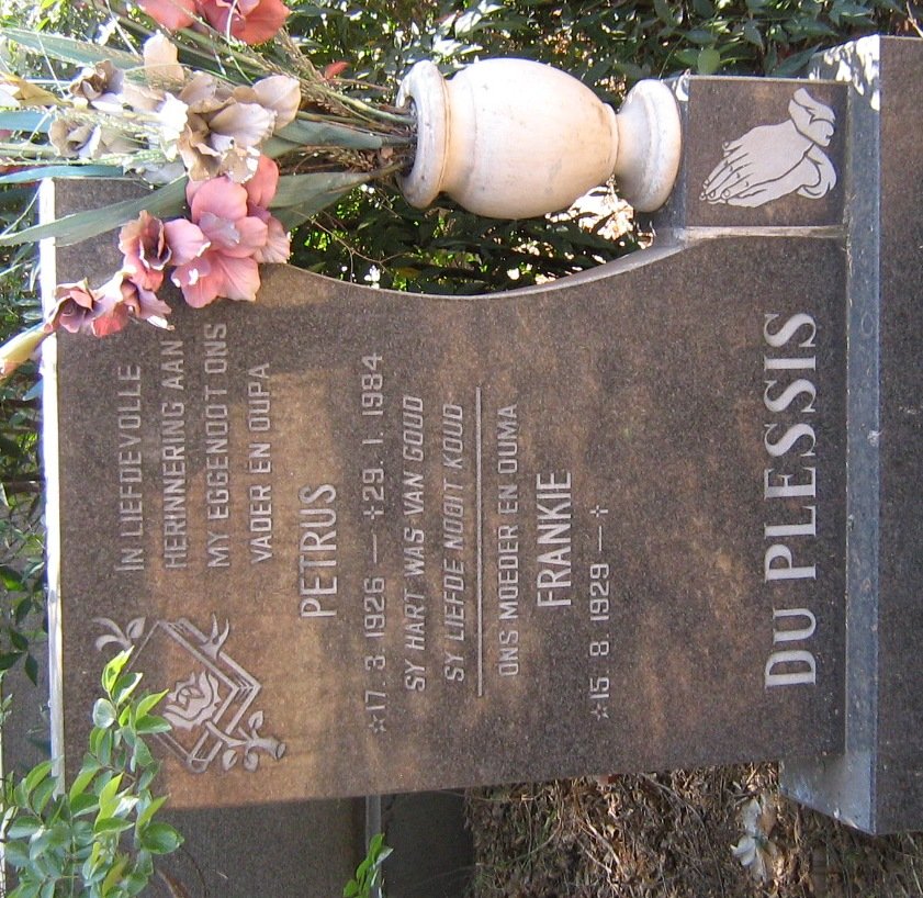 PLESSIS Petrus, du 1926-1984 &amp; Frankie 1929-