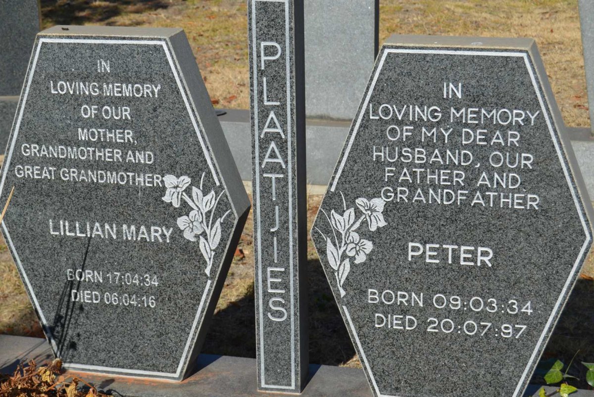 PLAATJIES Peter 1934-1997 &amp; Lillian Mary 1934-2016