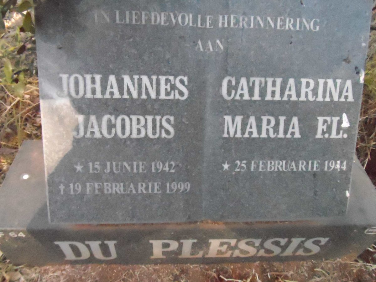 PLESSIS Johannes Jacobus, du 1942-1999 &amp; Catharina Maria F.L. 1944-