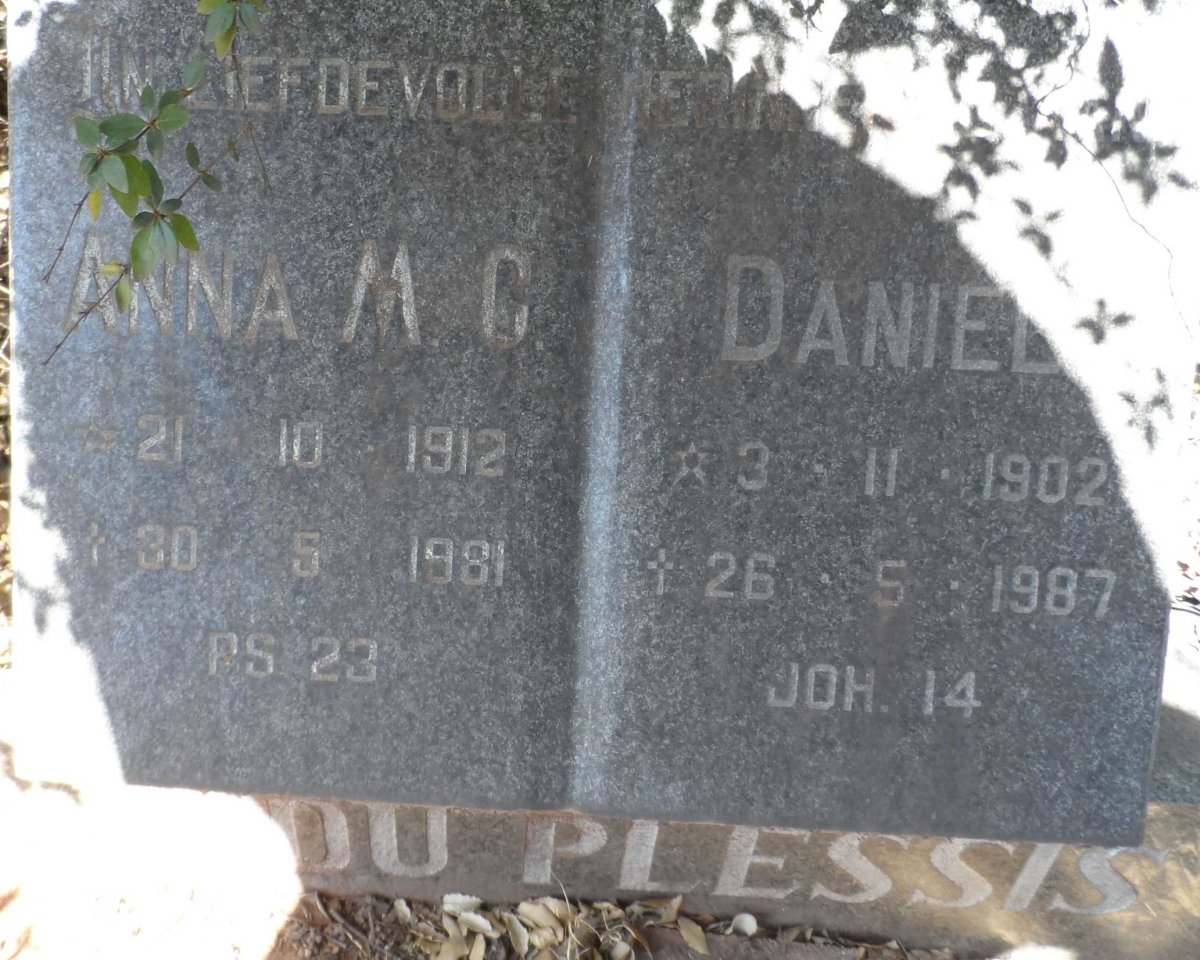 PLESSIS Daniel, du 1902-1987 &amp; Anna M.C. 1912-1981