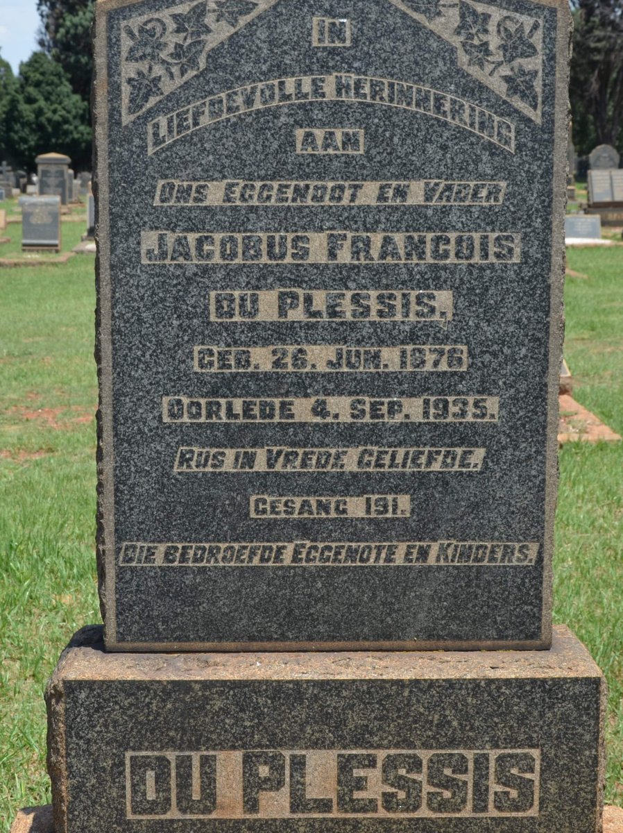PLESSIS Jacobus Francois, du 1876-1935