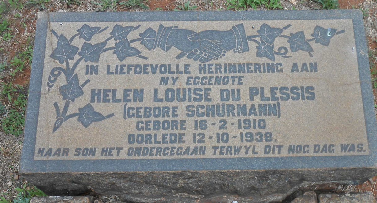 PLESSIS Helen Louise, du nee SCHÜRMANN 1910-1938