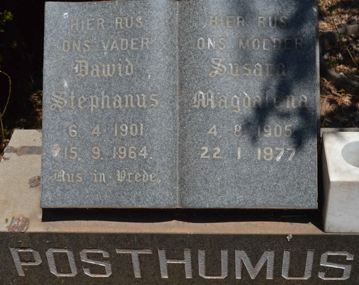 POSTHUMUS Dawid Stephanus 1901-1964 &amp; Susara Magdalena 1905-1977