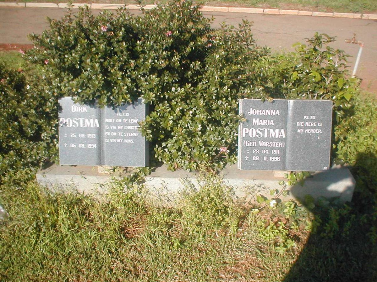 POSTMA Dirk 1913-1994 &amp;  Johanna Maria VORSTER 1911-1996