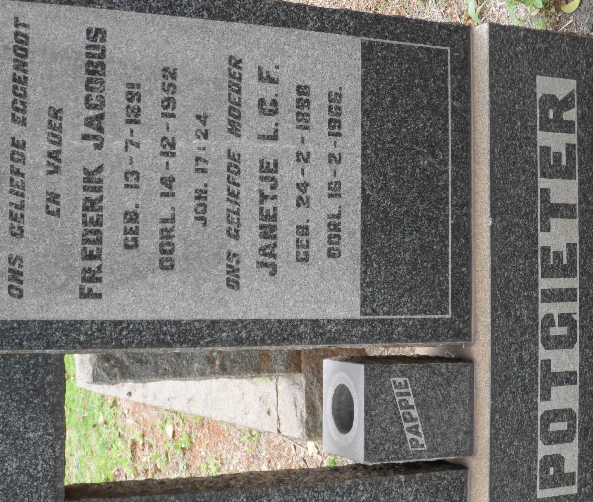 POTGIETER Frederik Jacobus 1891-1952 &amp; Janetje L.C.F. 1898-1966