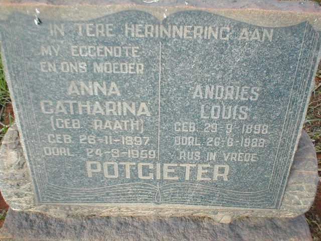 POTGIETER Andries Louis 1898-1988 &amp; Anna Catharina RAATH 1897-1959