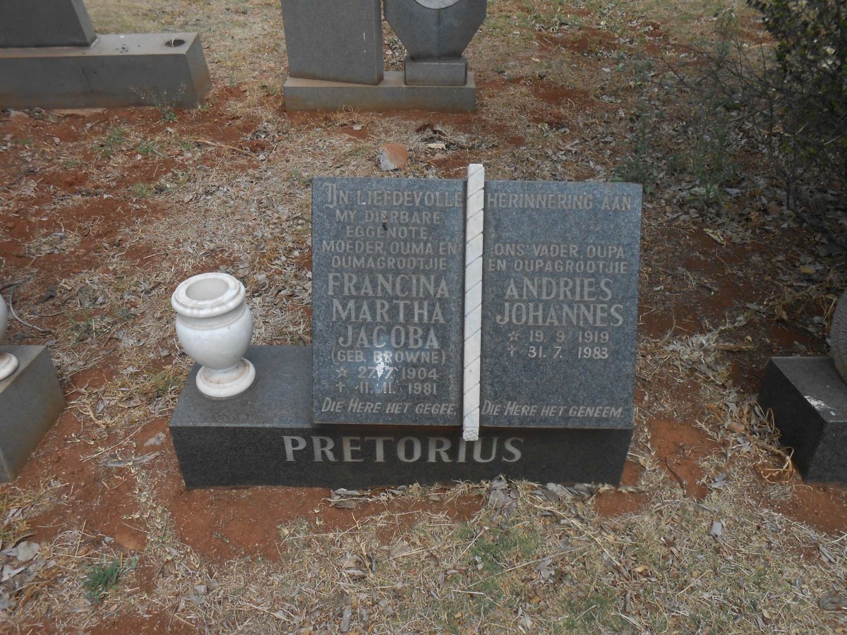 PRETORIUS Andries Johannes 1919-1983 &amp; Francina Martha Jacoba BROWNE 1904-1981