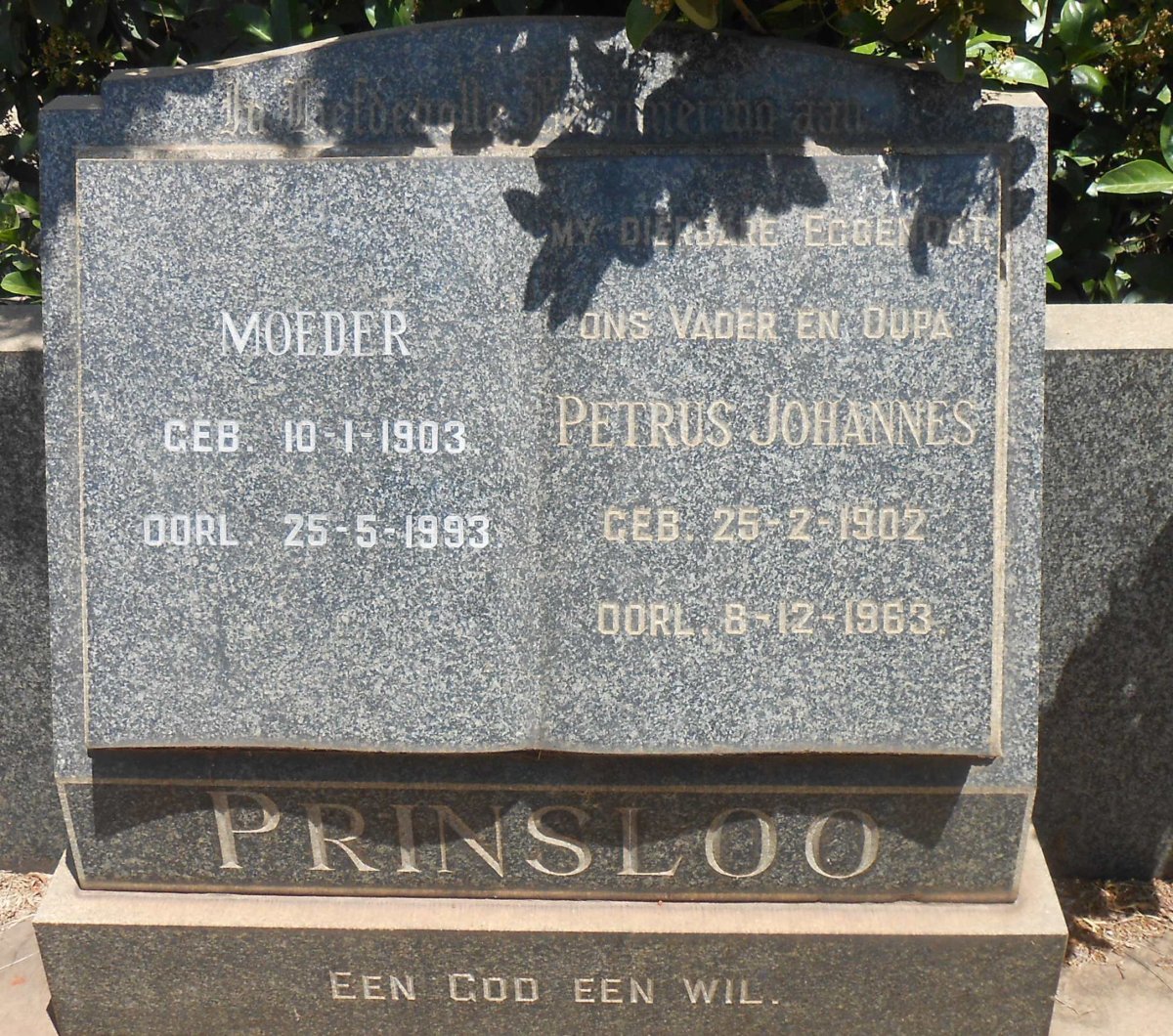 PRINSLOO Petrus Johannes 1902-1963 &amp; ? 1903-1993