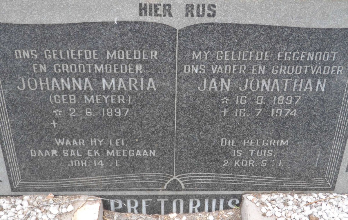 PRETORIUS Jan Jonathan 1897-1974 &amp; Johanna Maria MEYER 1897-
